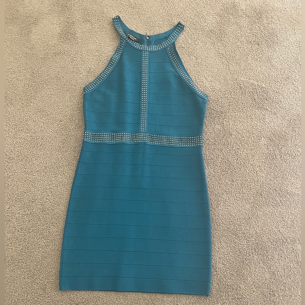 Bebe Teal Studded Bandage Dress